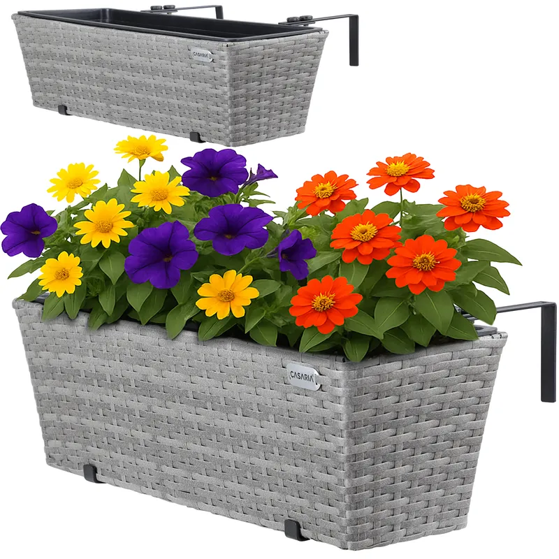 Casaria® Polyrattan Blumenkasten 2er-Set Grau, Grau, – Produktbild 1 von 2