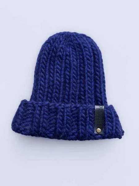PANAPUFA PANAPUFA Handgestrickte Chunky Beanie – 100 % Merinowolle, Navy marine blau, – Produktbild 3 von 6