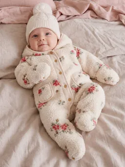 Vertbaudet Vertbaudet Baby Winteroverall mit Kapuze und Blumenprint – Produktbild 1 von 1