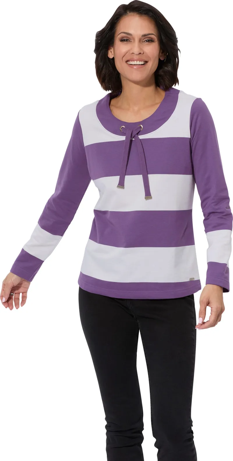 Witt Sweatshirt lila-ecru-geringelt, Lila-ecru-geringelt, – Produktbild 2 von 2