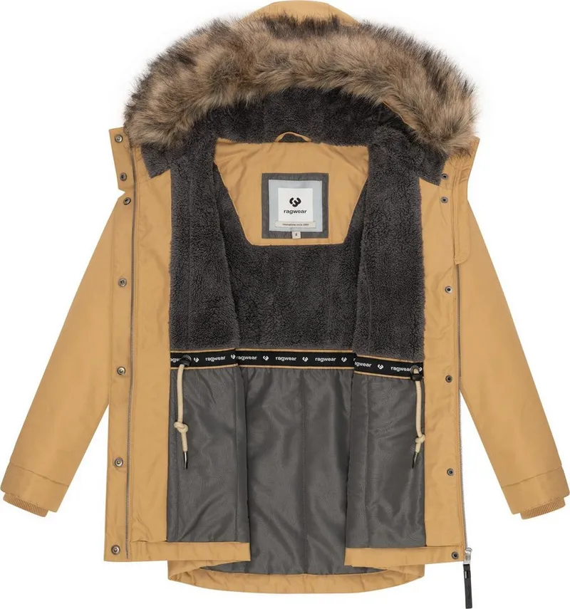 ragwear ragwear Winterjacke Tawny Short YOUMODO Warme Jacke mit großer Kapuze und Kunstfellkragen, Braun, – Produktbild 1 von 5