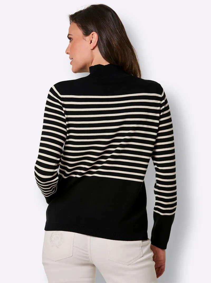 Feinstrickpullover, Schwarz-elfenbein-geringelt, – Produktbild 2 von 2
