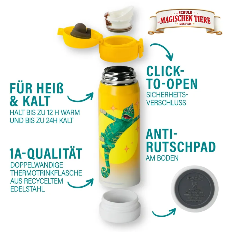 AWAVE AWAVE Die Schule der Magischen Tiere Trinkflasche 380 ml Edelstahl | Gelb, Caspar – Produktbild 3 von 3