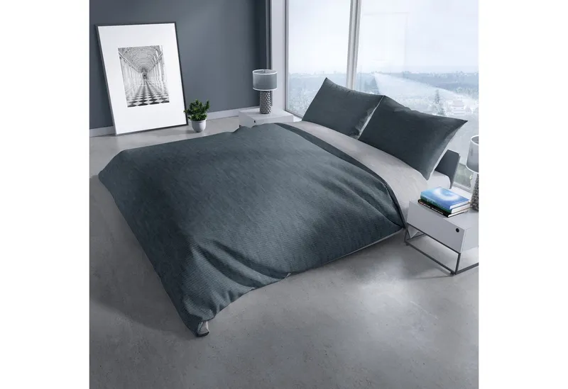Leonado Vicenti Bettwäsche Baumwolle 135x200 cm und 155x220 cm, Jersey, 2 teilig, Unifarben im Melange-Design mit Markenreißverschluss, Grau, – Produktbild 5 von 5