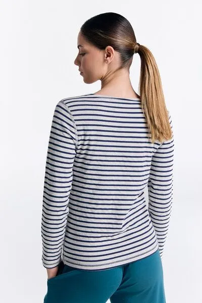 Leela Cotton Leela Cotton Damen Wendelangarmshirt, Marineblau/beige, – Produktbild 4 von 4