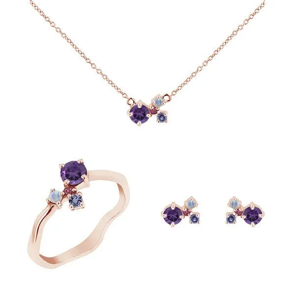 Eppi Eppi Cluster Schmuckset mit Amethysten und Edelsteinen Halli, Rosa, – Produktbild 1 von 3