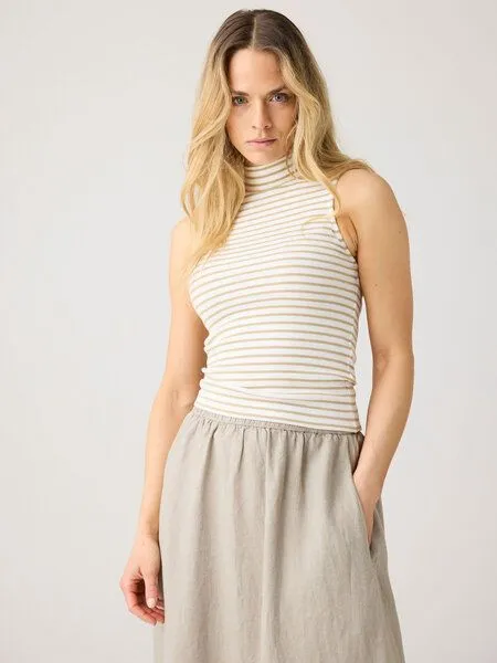 KnowledgeCotton Apparel KnowledgeCotton Apparel Ripptop - High neck rib top - aus Bio-Baumwolle, Natur (gestreift-creme-stripe), – Produktbild 1 von 4