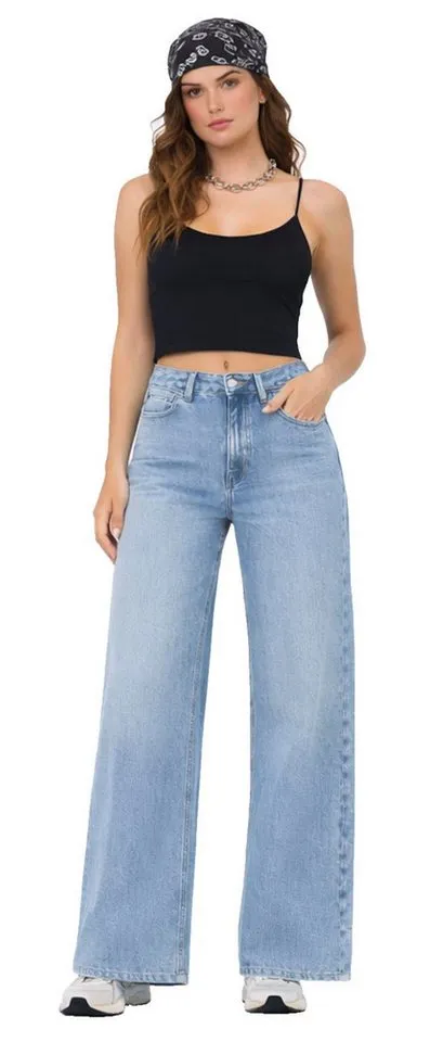 Only Only Bootcut-Jeans ONLMADISON Damen Jeans Wide Leg High Waist Hellblau Denim 15282975 verleiht jedem Outfit eine zeitgemäße, modische Note., Blau, – Produktbild 2 von 5