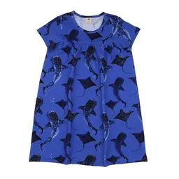Walkiddy Baby Kleid GOTS zertifiziert Bio-Baumwolle Blau Wal-Print Kurzarm bequem „Wale & Rochen“ – Walkiddy – Produktbild 1 von 1
