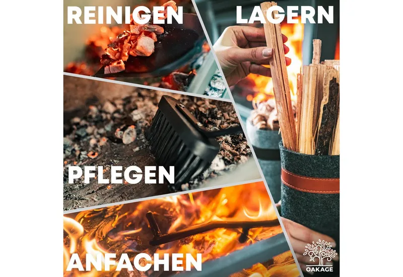 OAKAGE Kamingarnitur Kaminbesteck – Stilvolles Design trifft auf maximale Funktionalität, (Set), Drehbar, Grau, – Produktbild 3 von 5