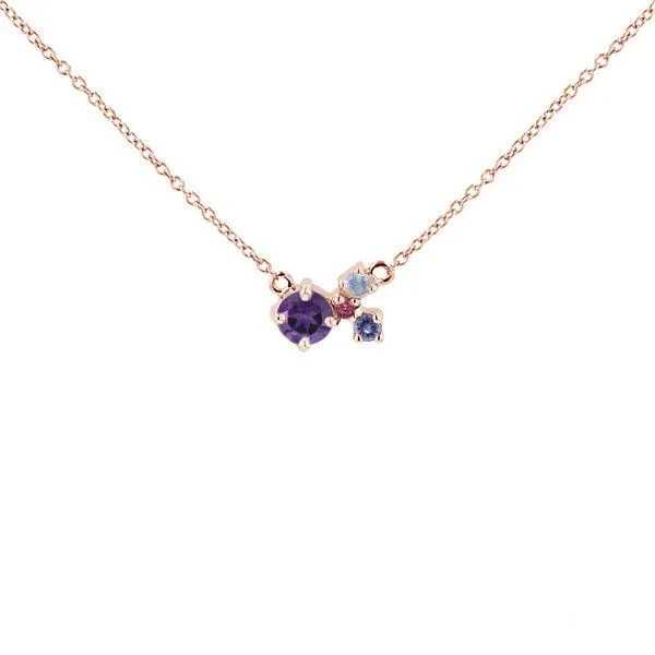Eppi Eppi Silberne Cluster Kette mit Amethyst und Edelsteinen Millie, Rosa, – Produktbild 1 von 1