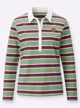 Witt Langarm-Poloshirt eucalyptus-bordeaux-geringelt – Produktbild 1 von 1