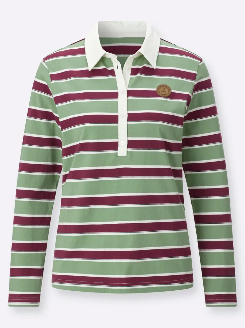 Witt Langarm-Poloshirt eucalyptus-bordeaux-geringelt, Eucalyptus-bordeaux-geringelt, – Produktbild 1 von 2