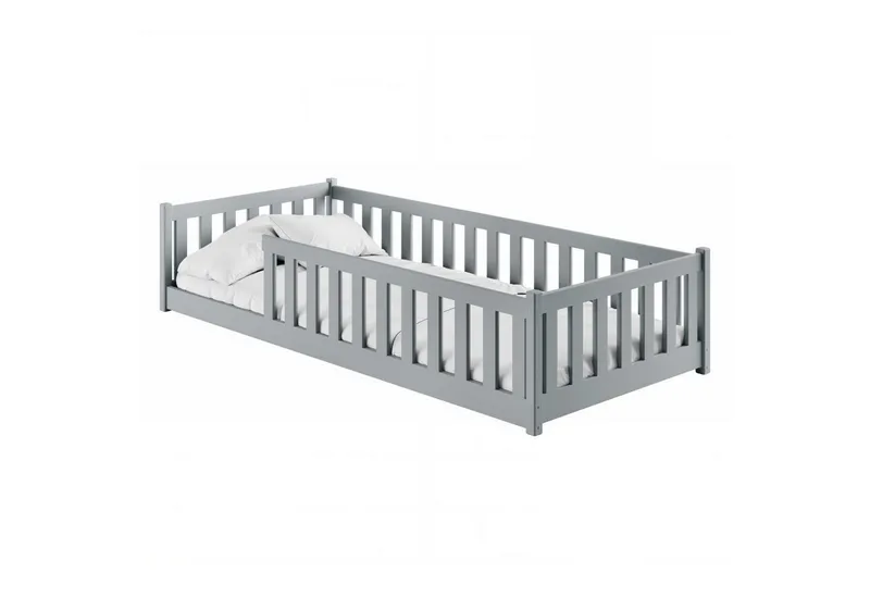 Kids Collective Kinderbett Bodenbett Bett mit Rausfallschutz & Lattenrost Montessori Bett Kinder (Jungen, Mädchen, Kinder, weitere Größen 80x160, 80x180, 90x200, 120x200, 140x200 cm), Jugendbett Gitterbett Einzelbett, Aschgrau Kiefer 90x190 cm, Grau, – Produktbild 2 von 5