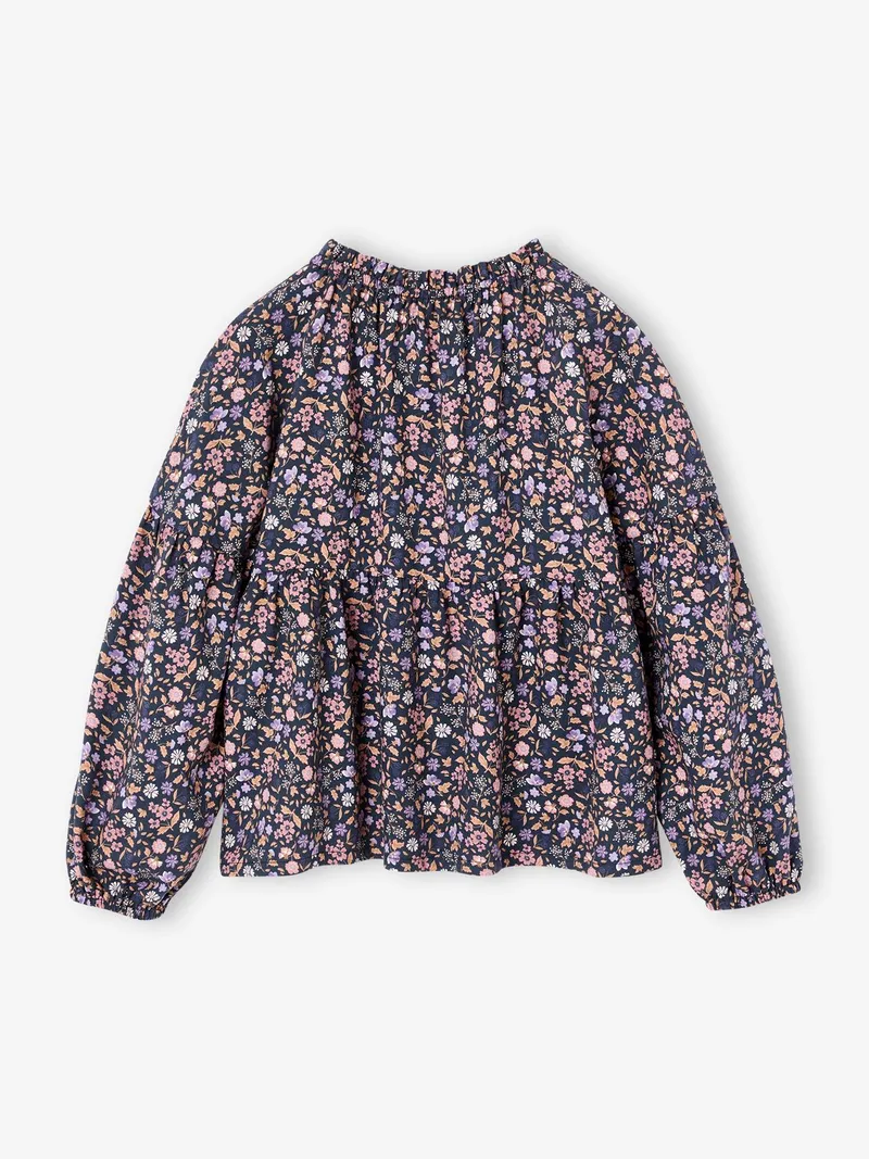 Vertbaudet Vertbaudet Bluse mit gesmokten Ausschnitt Mädchen, Anthrazit, – Produktbild 2 von 4