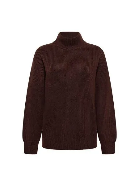 KnowledgeCotton Apparel KnowledgeCotton Apparel Strickpullover mit gerippten Stehkragen aus Bio-Merinowolle, Braun-chocolate-torte, – Produktbild 1 von 2