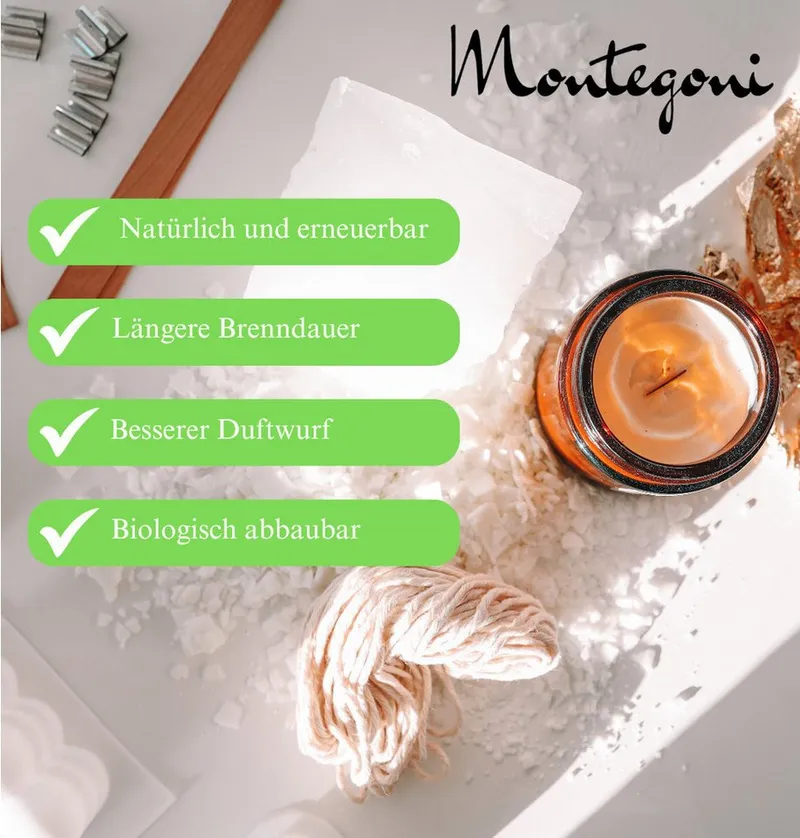 Montegoni Duftkerze 100% natürliches Sojawachs für Kerzen (ohne Zusatzstoffe Premium, 2-tlg., Kerzenwachs für die Kerzenherstellung aus biologischem Anbau), Rein natürlich Sojawachsfloken – Produktbild 3 von 5