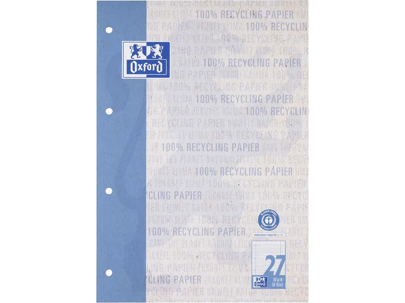 OXFORD OXFORD Recycling-Schulblock A4, kopfgeleimt, 50 Blatt, Lineatur 27 – Produktbild 1 von 1