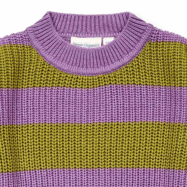 Sense Organics Sense Organics Kinder Strickpullover mit Ringel in Grünteegrün, Modell DELIA, Grüner tee-flieder melange geringelt, – Produktbild 3 von 4