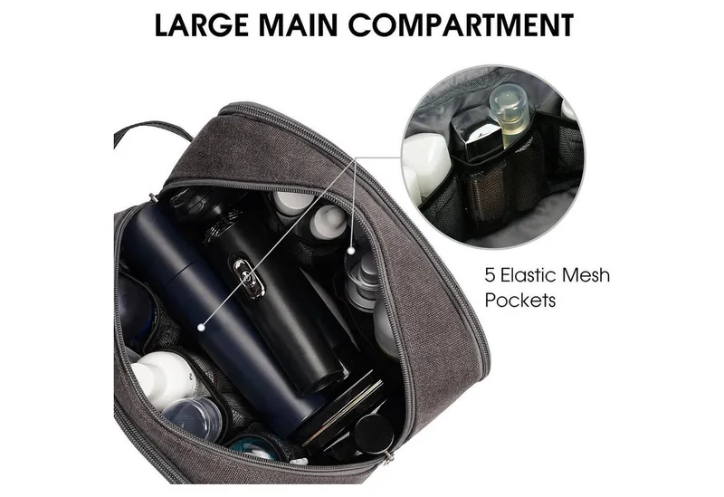 LuxusKollektion Kulturbeutel Kulturtasche Herren Reise Canvas wasserabweisend vegan Dunkelgrau – Produktbild 3 von 5