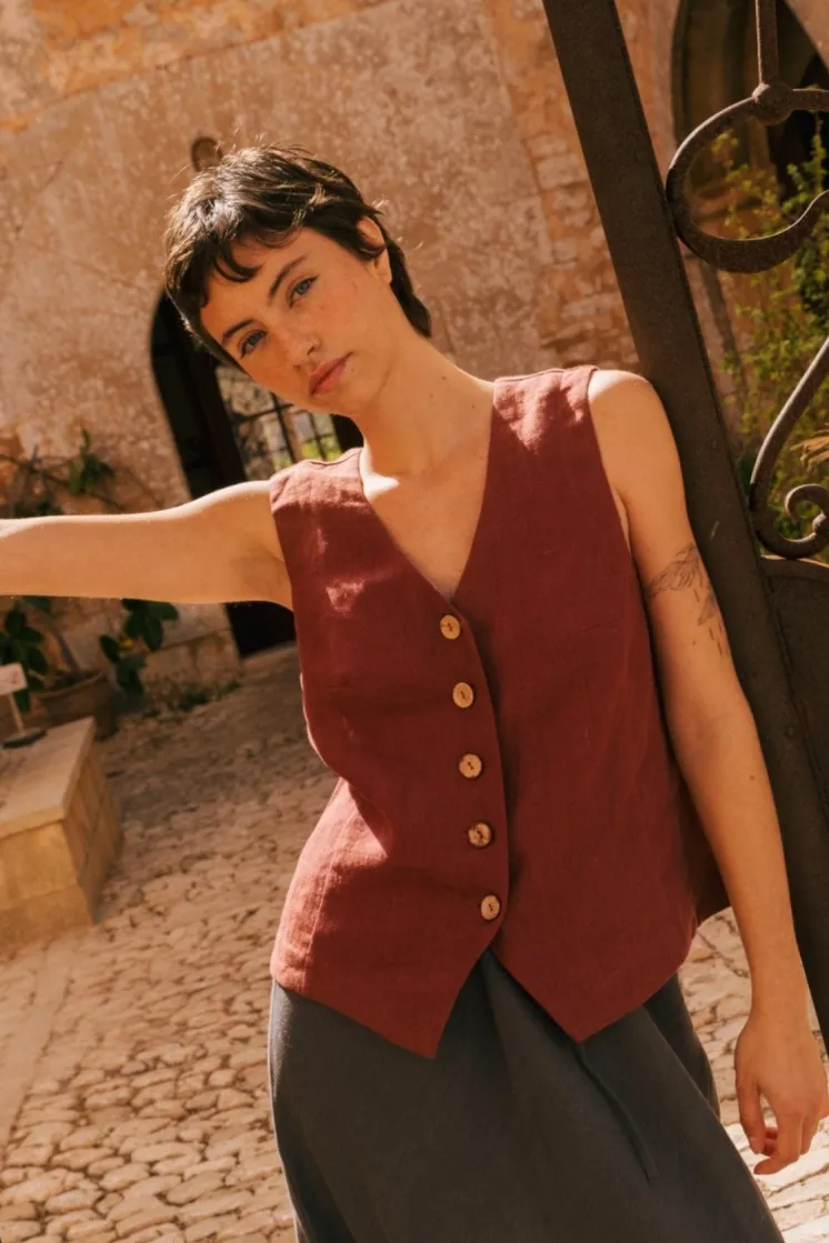 AmourLinen AmourLinen Damen vegan Weste Greta Terracotta, Braun, – Produktbild 2 von 2
