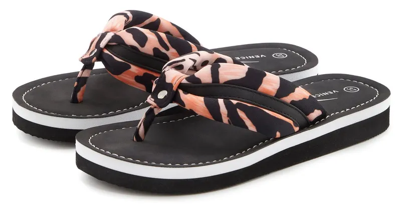 VENICE BEACH VENICE BEACH Sandale, Badeschuh, Badelatsche, Flip Flop, Badeschlappe, Sommerschuhe Badezehentrenner Zehentrenner mit wasserabweisender und leichter Sohle VEGAN, Orange|schwarz, – Produktbild 2 von 5