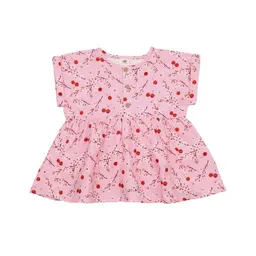 Walkiddy Walkiddy Mädchen Bluse GOTS zertifiziert – Rosa mit Kirsch- und Blütenmuster, Kurzarm – Produktbild 1 von 1