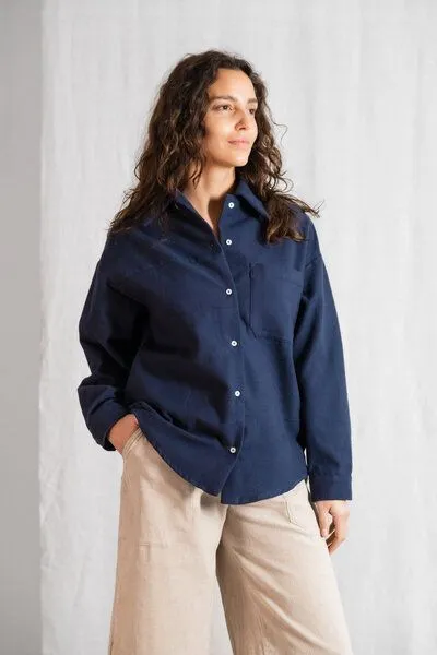 Jyoti - Fair Works Jyoti - Fair Works Bio-Baumwoll Flanellshirt Ashrit, Grau-blau, – Produktbild 3 von 4