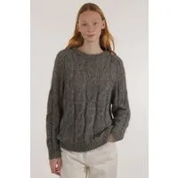 Les Racines Du Ciel Les Racines Du Ciel Mohair Zopfmuster-Pullover Modell: Iroise, Grau (grey chine), – Produktbild 1 von 1