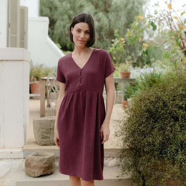 NORDLICHT NORDLICHT Damen Musselin Kleid aus 100% Bio-Baumwolle ALMA, Cherry (rot), – Produktbild 1 von 4