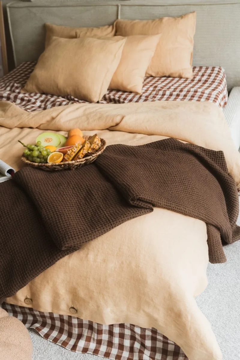 AmourLinen AmourLinen unisex vegan Decke Waffel Mocha Braun, Dunkelbraun, – Produktbild 2 von 2
