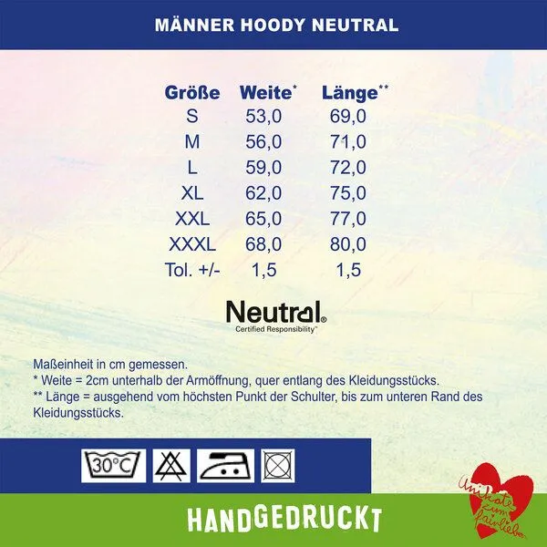 HANDGEDRUCKT HANDGEDRUCKT "Kolibri" Männer Hoody aus reiner Biobaumwolle (kbA), Military, – Produktbild 2 von 2