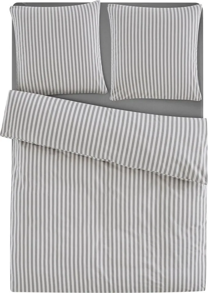 LeGer Home by Lena Gercke Bettwäsche Linnea, Flanell, 2 teilig, aus 100% Baumwolle, Streifendesign, Grau, – Produktbild 8 von 8