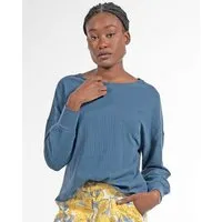 Alma & Lovis Alma & Lovis Shirt im Sweatstil aus feinem Rippen-Jersey | Rib Blouse, Denim (blau), – Produktbild 1 von 1