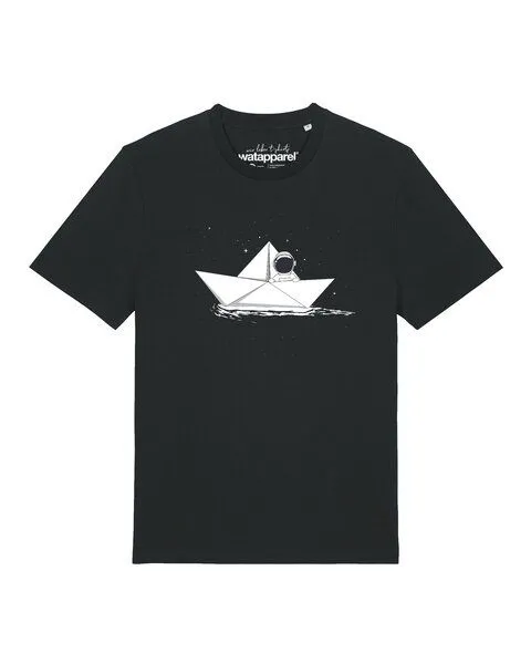 watapparel watapparel T-Shirt Unisex Astronaut in paper boat, Black, – Produktbild 1 von 2