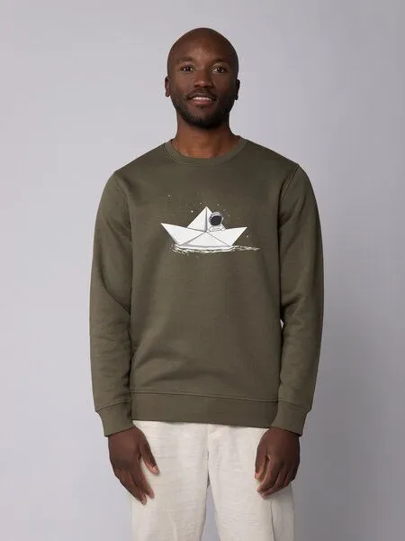 watapparel watapparel Sweatshirt Unisex Astronaut in paper boat, Khaki, – Produktbild 2 von 4