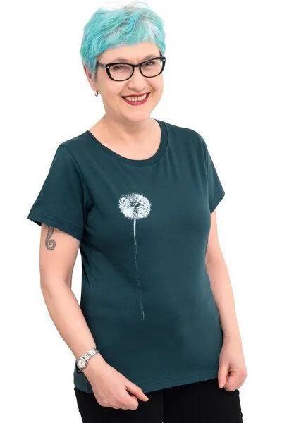 Hirschkind Hirschkind Fair-Trade-Frauenshirt "Pusteblume" - Made in Kenia -, Dunkelgrün, – Produktbild 1 von 3