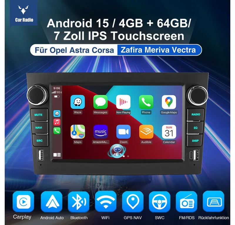 ESSGOO Android 15 Für Opel Zafira B Corsa C D Astra H Vivaro Vectra Autoradio (RDS, Digitalradio (DAB), FM), Schwarz, – Produktbild 3 von 5