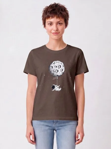 watapparel watapparel T-Shirt Frauen Funny Spaceman, Mocha, – Produktbild 2 von 2