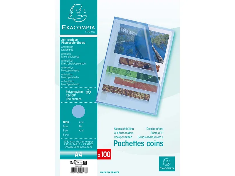 Exacompta Exacompta Aktensichthüllen genarbt, DIN A4, 120µ, 100 Stk., blau – Produktbild 1 von 1