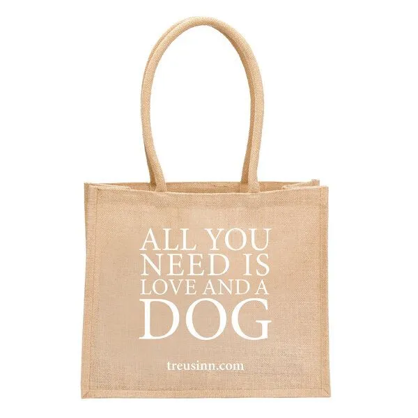 Treusinn Treusinn Eco Shopper "All you need is love...and a dog" 100% Jutegewebe, Weiß, – Produktbild 1 von 2
