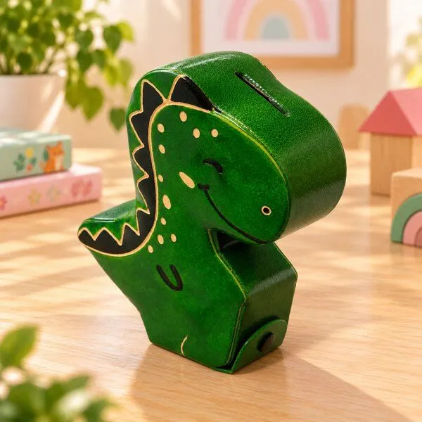 Janselo Dinosaurier Kinder-Spardose aus Shanti-Leder in Grün – Produktbild 2 von 4