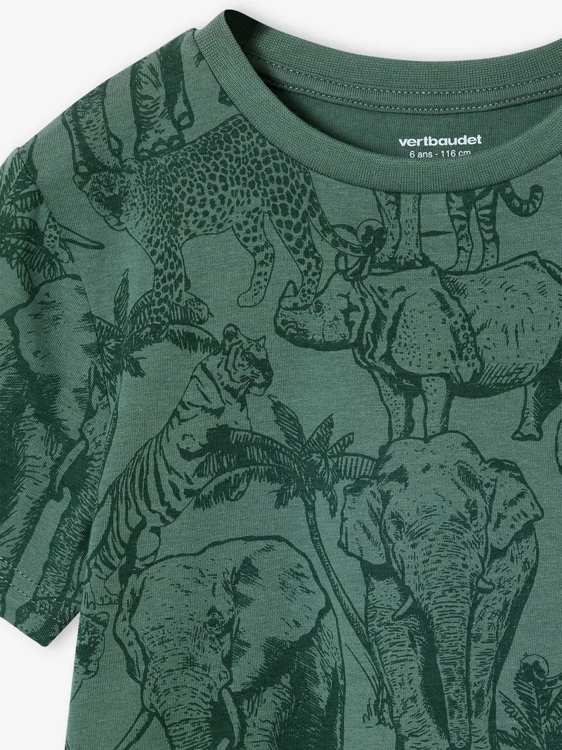 Vertbaudet T-Shirt mit Print und Baumwolle Jungen, Moosgrün, – Produktbild 2 von 2