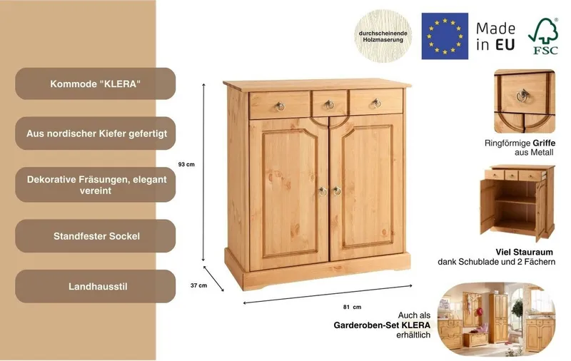 OTTO home Kommode Klera, Breite 81 cm, aus massiver Kiefer, FSC®-zertifiziert, Beige, – Produktbild 1 von 5