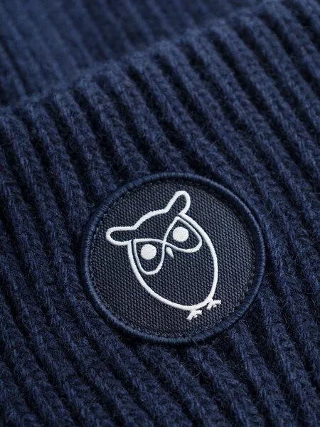 KnowledgeCotton Apparel KnowledgeCotton Apparel Woll-Mütze - Rib Beanie - aus 100% Merino Wolle, Blau (total eclipse), – Produktbild 3 von 3