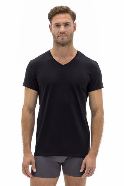 Barrio 13 Barrio 13 Herren V-Ausschnitt 3er Pack - Stretch Baumwolle Unterhemd mit Kurzarm Slim Fit, Schwarz, – Produktbild 1 von 4