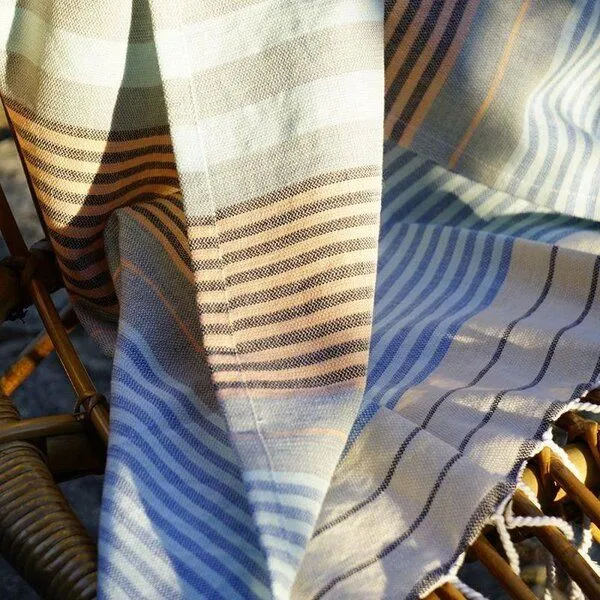 Karawan authentic Karawan authentic Fouta Hamamtuch aus reiner Bio-Baumwolle 200 × 100 cm (Stil SUD), Waves blue, – Produktbild 5 von 5
