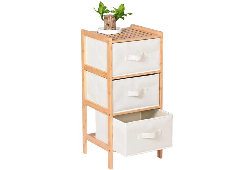 BEGRYF Badregal Bambusregal mit 3 Stoffschubladen Natur Beige 37 x 35 x 79 cm, Beige, – Produktbild 5 von 5