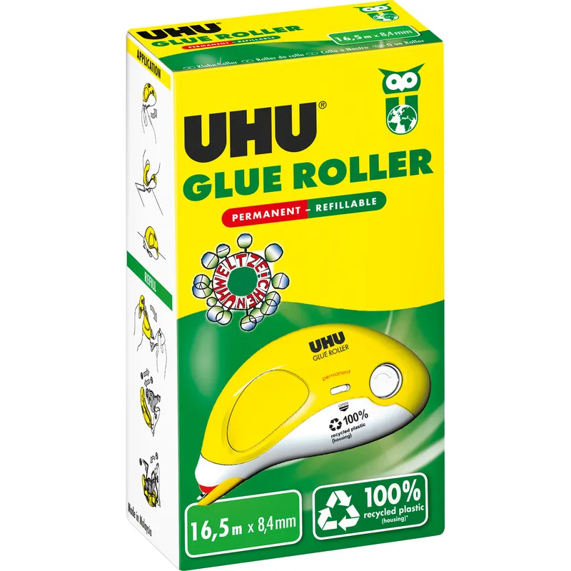 UHU UHU nachfüllbarer Kleberoller "Glue Roller", permanent, 16,5 m x 8,4 mm – Produktbild 1 von 3