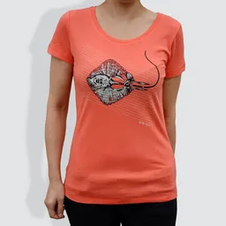 little kiwi little kiwi Damen T-Shirt, "Rochen", Hot Coral – Produktbild 1 von 1